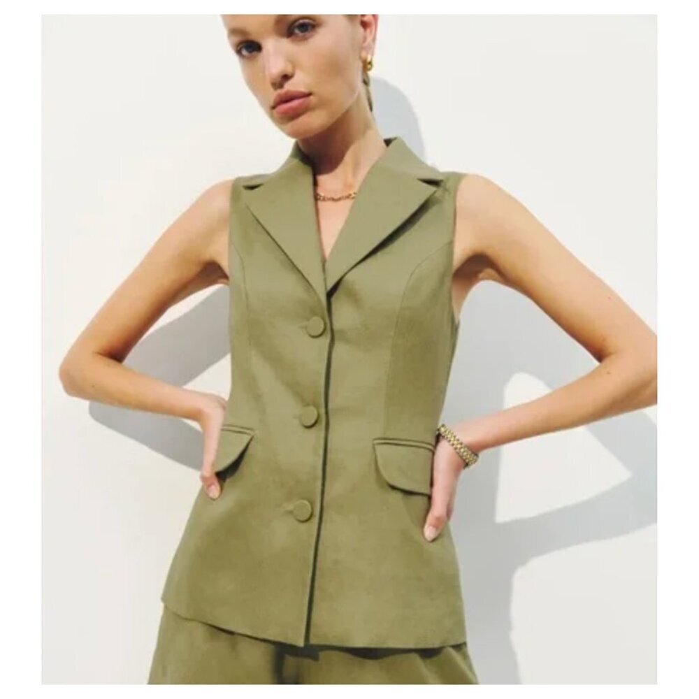 REFORMATION 100% Linen Vest in Olive